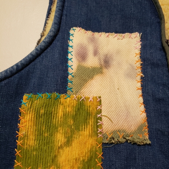 Cosmic Van Napping Vest Custom Hand Stitched Denim Visible Mending Patch Mosaic - Picture 7 of 12